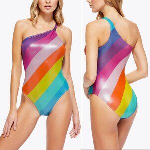 Kurt Geiger Kensington SWIMSUIT Size M L One Shoulder Piece Rainbow Metallic NEW